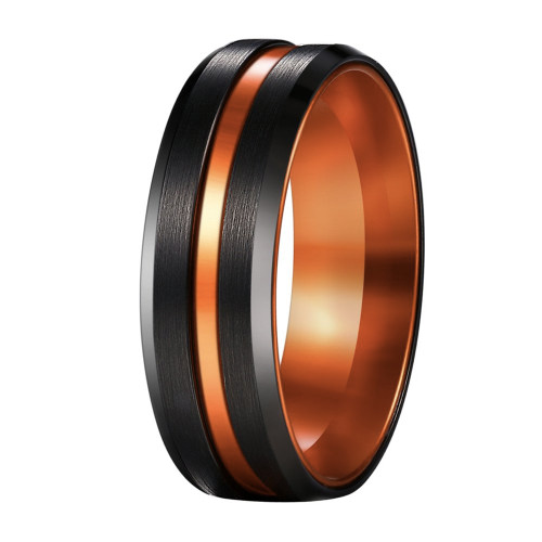 Click to get Mens Tungsten Wedding Band 8mm Orange Stripe with Black Matte Finish Tungsten Carbide Ring with Double Orange Tone Beveled Edge Wedding Band