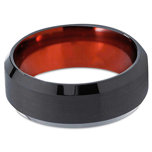 Click to get 8mm  Unisex or Mens Wedding Tungsten Band Ring with Black Matte Finish Tungsten Carbide Ring with Inside Red Beveled Edge