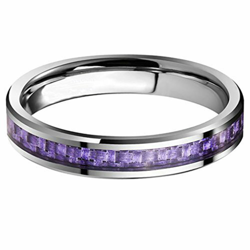 Click to get Womens Tungsten Carbide Wedding Band 4mm Purple Carbon Fiber Inlay Wedding Bands Ring Comfort Fit