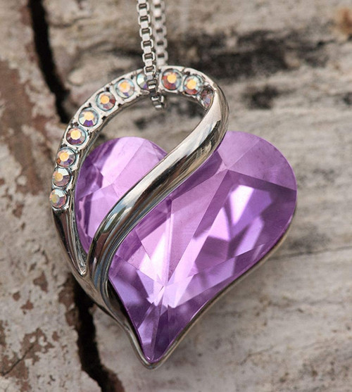 Click to get Light Purple Heart Blue Alexandrite Crystal Silver Tone Pendant with 18 Chain Necklace  Gift for Her  Heart Pendant for Women Color June Birthstone Crystal