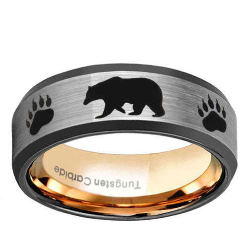 Click to get Gay Bear Mens Bear Crossing and Bear Paw Wedding Band or Bear Pride Ring Silver and Black with Rose Gold LGBTQ Gay Mens Ring