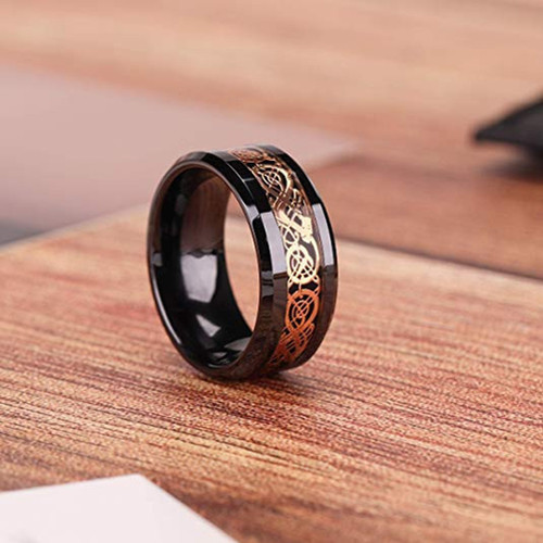 Click to get Mens Tungsten Wedding Band 8mm Celtic Wedding Band Black with Rose Gold Celtic Knot Inlay  Tungsten Carbide Ring