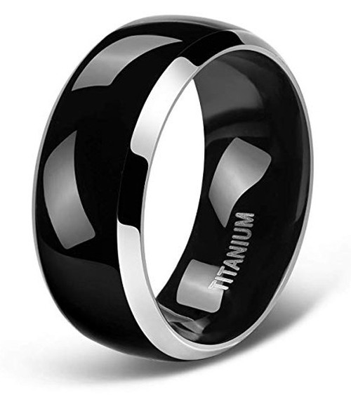 Click to get 8mm  Mens or Unisex Black and Silver Two Tone Titanium Wedding Bands High Polish Finish  Comfort Fit Ring is Light Weight