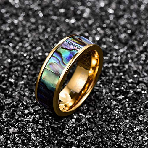 Click to get Gay Pride Rainbow Ring  Womens or Mens Tungsten Wedding Bands 8mm Gold Tone Ring with Rainbow Abalone Shell Inlay Ring Organic colors