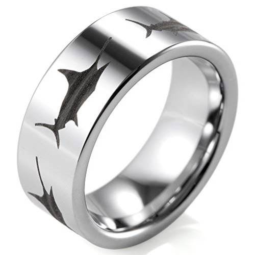 Click to get Mens Silver Tungsten Fishing Ring Sword Fish  Marlin Design Wedding Band 8mm Silver Tungsten Carbide Band  Fishermans Wedding Ring 8mm Comfort Fit Ring