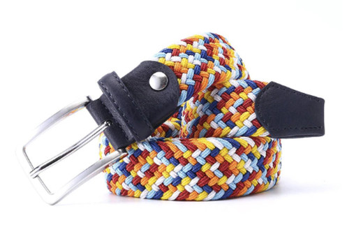 Click to get Weave Rainbow Fabric Belt Stretchable 4253 with BLACK Leather Adjustable Buckle   LGBT Gay  Lesbian Pride Clothing Accessories