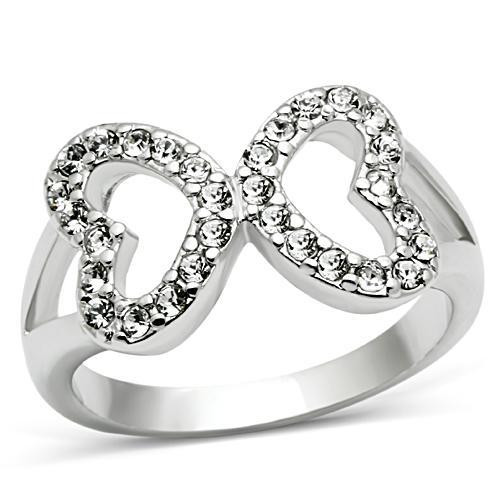 Click to get CZ Gem Filled Infinity  Hearts Rhodium Electroplated Promise of Love  Commitment Ring  Silver Color