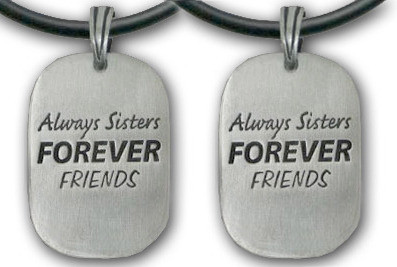 Click to get 2pc Double Set  Always Sisters  Forever Friends Necklace  Silver Color Pewter Pendant with black PVC ropechain included