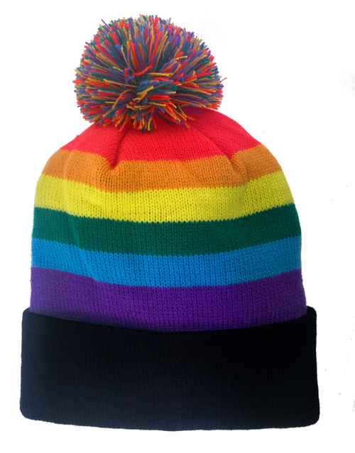 Click to get Ski Cap Short Pom Pom Rainbow Black Brim Winter Cap  LGBT Gay  Lesbian Pride Hat Gay and Lesbian Pride Clothing  Apparel