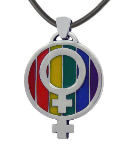Click to get LGBT Over and Under Rainbow Lesbian Pride Pendant w Double Female Symbols  LGBT Lesbian Pride Necklace