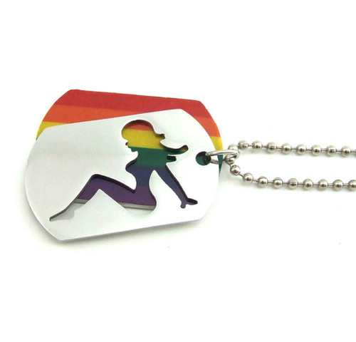 Click to get Hot Girl Rainbow Dog Tag  Lesbian Pride Steel Jewelry Necklace  2pc Sectional
