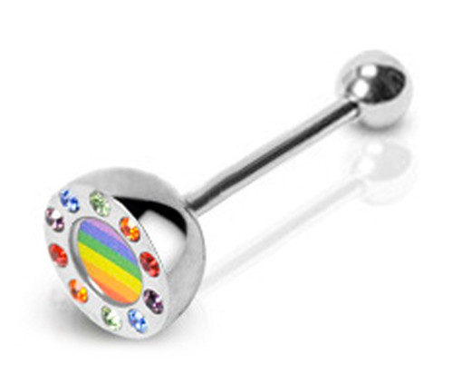 Click to get Half Dome Rainbow Barbell Flag w Gems  Gay and Lesbian Pride Tongue Ring Barbell Body Jewelry