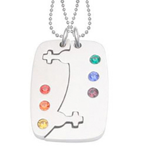 Click to get 2pc Set  Break Apart Double Female Venus Puzzle Pendants  Lesbian Pride Jewelry Set Necklaces w 6 Rainbow CZ stones