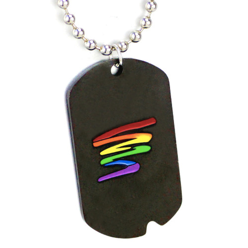 Click to get Black Gay Pride Dog Tag w Rainbow Squiggle  LGBT Gay and Lesbian Pride Necklace