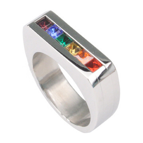 Click to get A Rainbow Flat Top CZ Ring  LGBT Gay and Lesbian Pride Stainless Steel Ring
