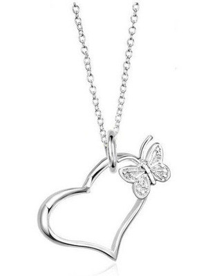 Click to get Open Heart and Butterfly Pendant Necklace chain included  Silver Color
