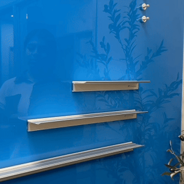 PLTNM-TRAY-24-ABX ~ Aluminum Glassboard magnetic tray with powerful neodymium magnetic attachment | 24" Wide | 1-1/4" High | 2-1/2" Deep  | In a GlasMag box