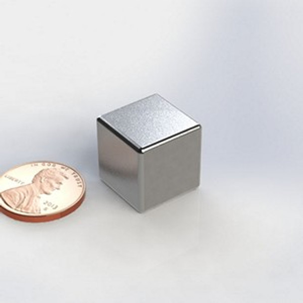 C625E ~ Neodymium Cube magnet | 5/8" Long | 5/8" Wide | 5/8" Thick | Ni-Cu-Ni Plated | Grade N40 | NdFeB | Magnetized through the thickness