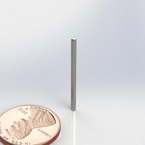 R1000-063-N42 ~ Neodymium Rod magnet | 1/16" Dia | 1" Long |  Ni-Cu-Ni Plated | Grade N42 | NdFeB | Magnetized Axially, through the length