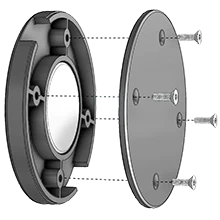 Magnet held temporarily in place with tape during product assembly before final mechanical retention is applied