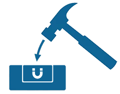 Icon showing a hammer hitting a magnet representing mechanical stress