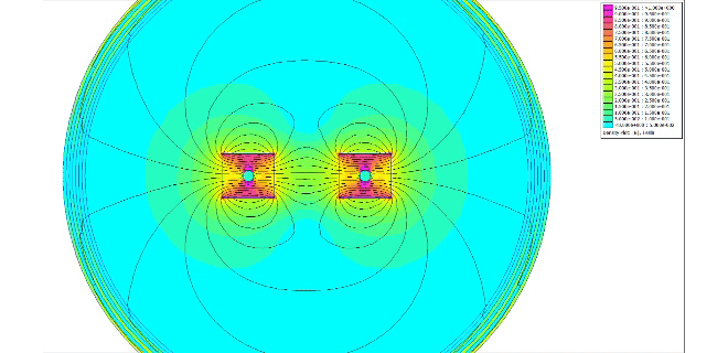 Animated magnetic field simulation showing force and holding strength analysis