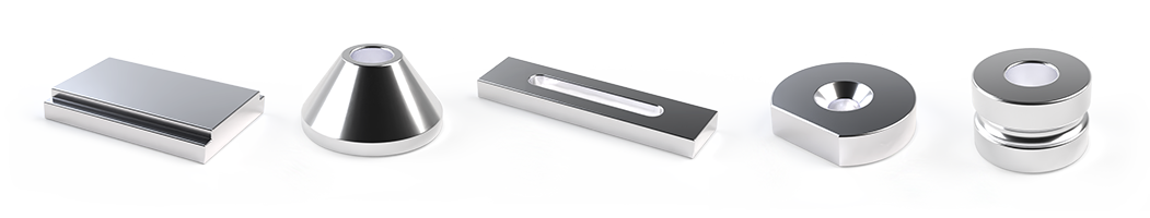 Various shapes of sintered neodymium magnets including blocks, rings, and arcs