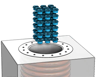 Standard magnetizing coil used for batch post-mold magnetization of plastic-encapsulated magnets with 6-inch bore and 4-inch usable depth