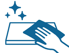 Icon showing surface wiping and preparation