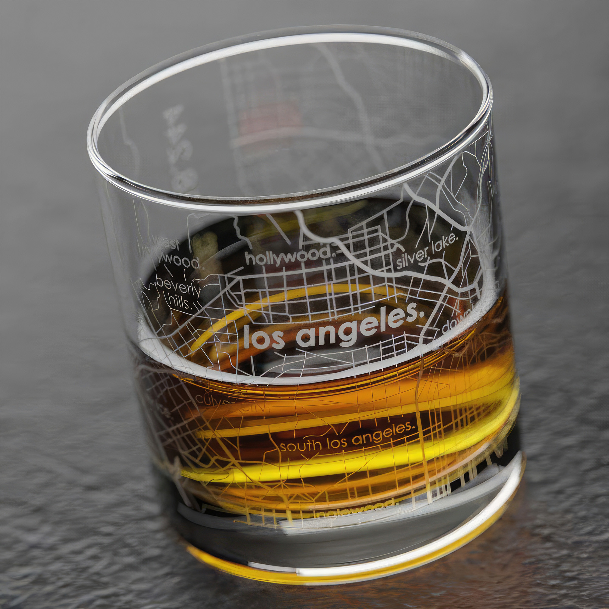Los Angeles Map Etched Rocks Whiskey Glass