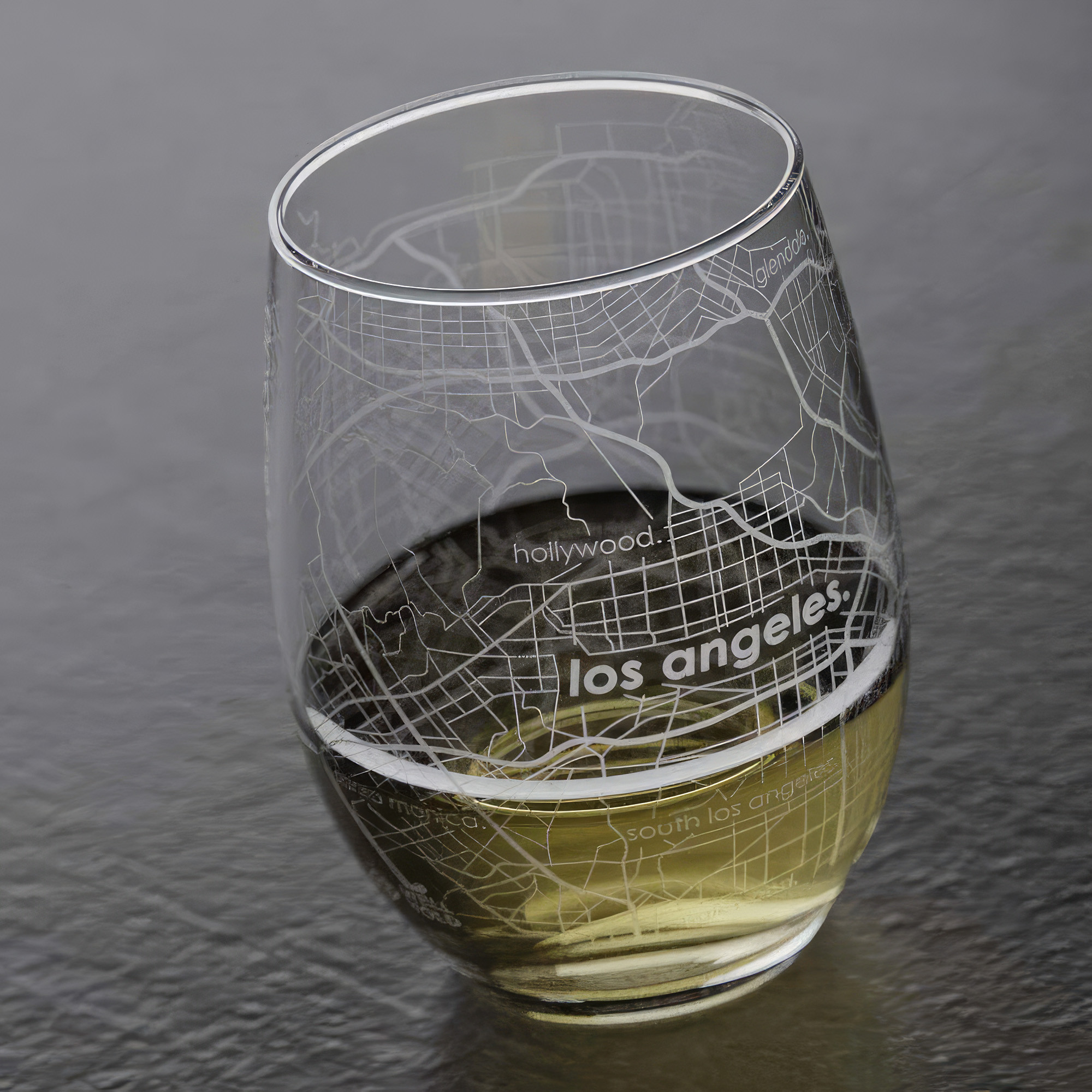 Los Angeles Map Etched Stemless Wine Glass