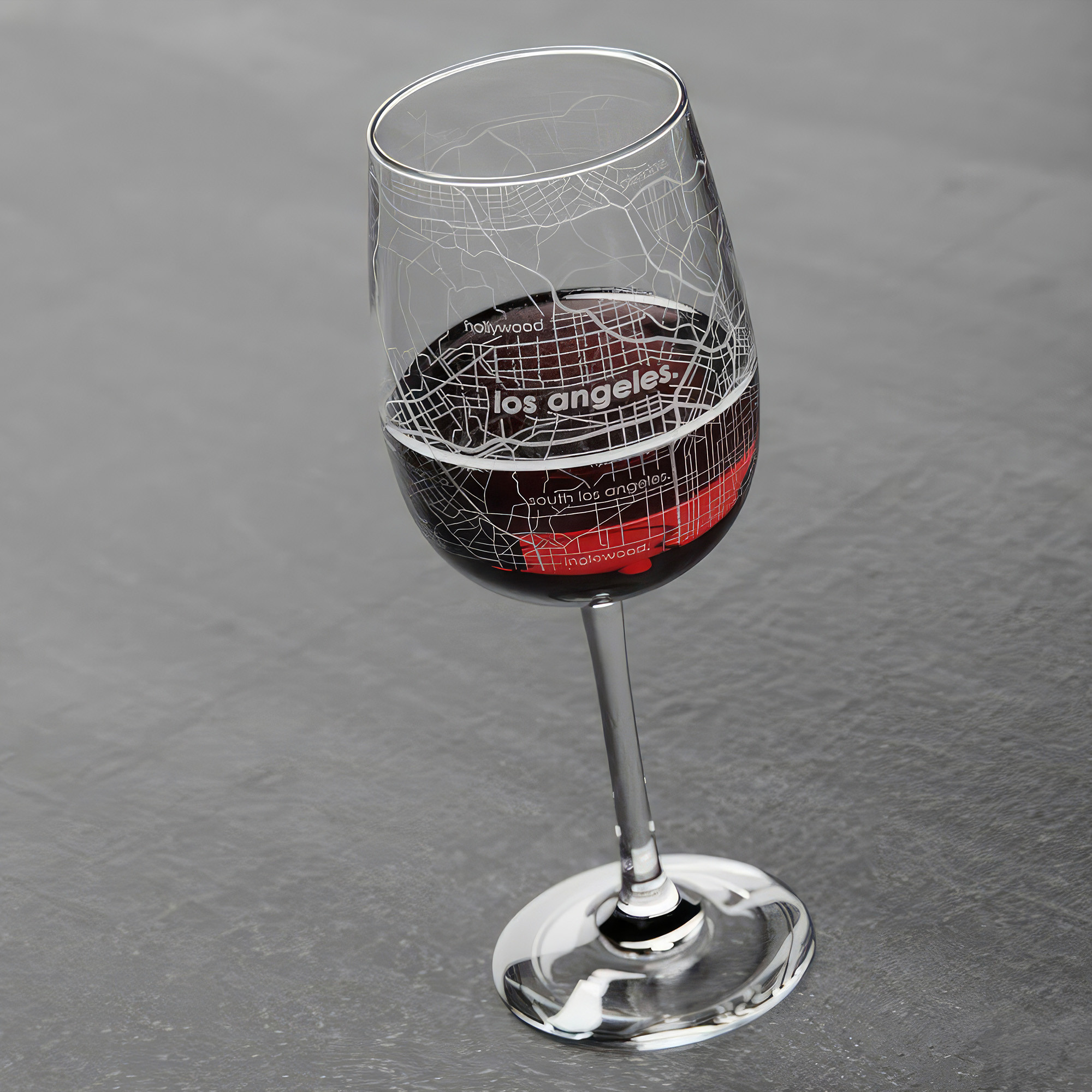 Los Angeles Map Etched Stemmed Wine Glass