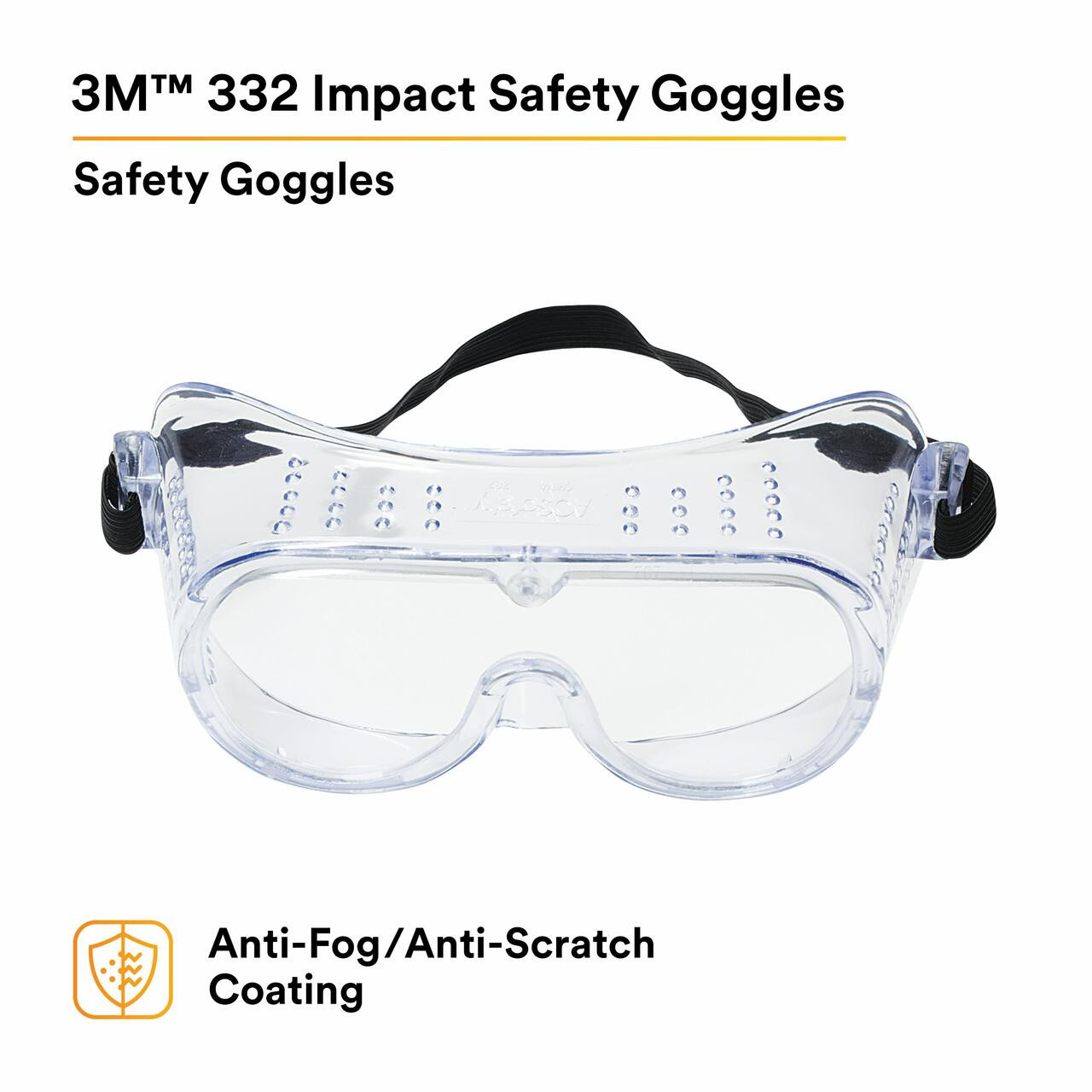 3M 332 Impact Safety Goggles AntiFog 406510000010 Clear Anti Fog Lens
