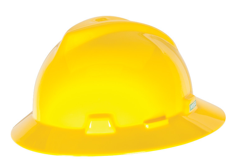 MSA Hard Hat 475366 VGard Yellow Full Brim FasTrac 4Point Suspension