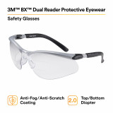 3M Personal Safety Division 3M BX Dual Reader Protective Eyewear 11458-00000-20 Clear Anti-Fog Lens - Silver/Black Frame - 2.0 Top/Bottom Diopter