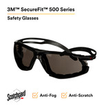 3M™ SecureFit™ 500 Series SF502SGAF-BLK-FM - Black - Scotchgard™ Anti-Fog Coating - Gray AF-AS Lns - Fm Gskt-1