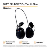 3M™ PELTOR™ ProTac III Slim Headset - Black - Hard Hat Attached-1