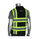 Protective Industrial Products PIP Vest, 302-0800D-BK - Black/Hi-Vis Lime - Class 1 Type 0 - Polyester Mesh - Zipper - Padded Neck - D-Ring Access - 11 Pockets