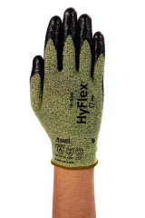 Ansell 11-550 Cut Resist Glove HyFlex - A2 - 15ga - Black Nitrile Foam Palm - Green Para-Aramid Nylon Spandex Shell - Knitwrist