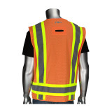 Protective Industrial Products PIP® 302-0500D ANSI Type R Class 2 Two-Tone Eleven Pocket Surveyors Vest with Solid Front, Mesh Back  and "D" Ring Access 
