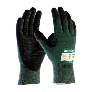 Protective Industrial Products ATG Cut Resist Glove 34-8443 - Maxiflex Cut - A2 - Blk Micro-Foam NBR Dotted Palm - Green UHMWPE/Glass/Nylon/Spandex Liner - 6Dz/Cs