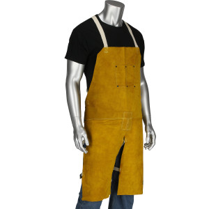 Protective Industrial Products PIP Leather Apron 7011 - 24 x 42 - Yellow - Heat Resistant - Split Leg - 2 Pockets - Sewn Seam - 1/E