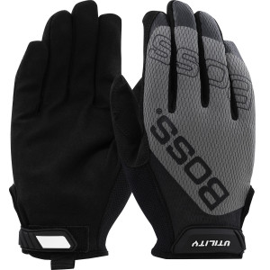Protective Industrial Products PIP - Boss  Mechanics Glove - 120-MU1220T - Black Synthetic Microfiber Palm - Gray Mesh Fabric Back -  Black Spandex Shell - Kevlar Stitch - Hook and Loop