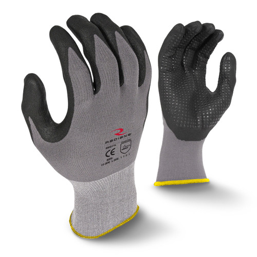 Radians Reusable Glove RWG11 - 2Xl - Blk Micro-Foam Nitrile Dotted Palm - Gray Nylon/Spandex Shell - 15ga