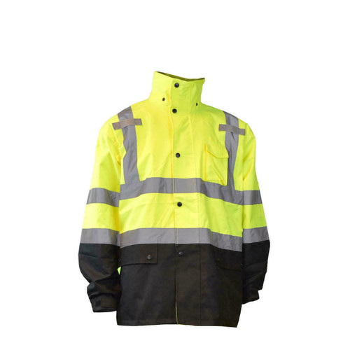 Radians Rain Jacket RW30-3Z1Y - Class 3 - Blk Bottom - Hi-Vis Green - 300 Denier