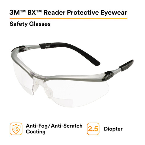 3M Personal Safety Division 3M™ BX™ Reader Protective Eyewear 11377-00000-20 - Clear Lens - Silver Frame - Info