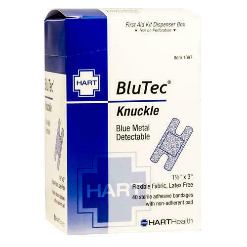 Hart Health Metal Detectable Knuckle Bandage 1097 - Blutec - 1-1/2x3 - Blue - Elastic Cloth - Heavy Woven