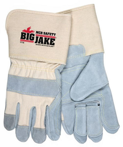 MCR Safety Big Jake Leather Palm Glove 1716 - Dbl Palm - Premium A Side Split Leather - 4.5 Gauntlet Cuff - Kevlar Stitch - XL