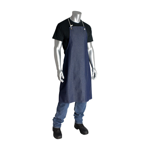 Protective Industrial Products PIP Denim Apron 200-010 - 28x36 - No Pockets - Metal Grommets Neck Strap/Waist Tie - Blue