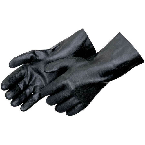 Liberty Glove and Safety PVC Gloves - Double Dipped - Black Sandy Finish - 12 Gauntlet Cuff